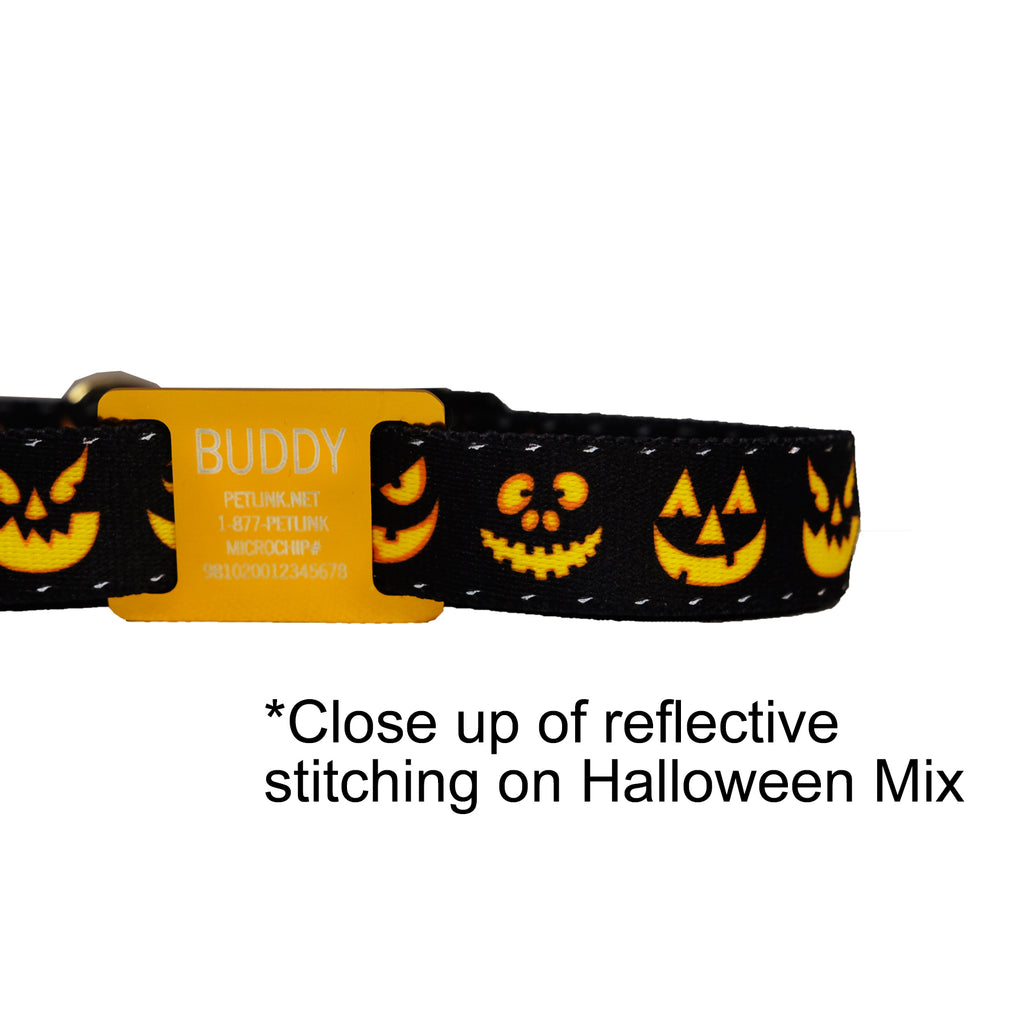 Personalized Halloween Dog Collars with Reflective Stitching and Slider Tag