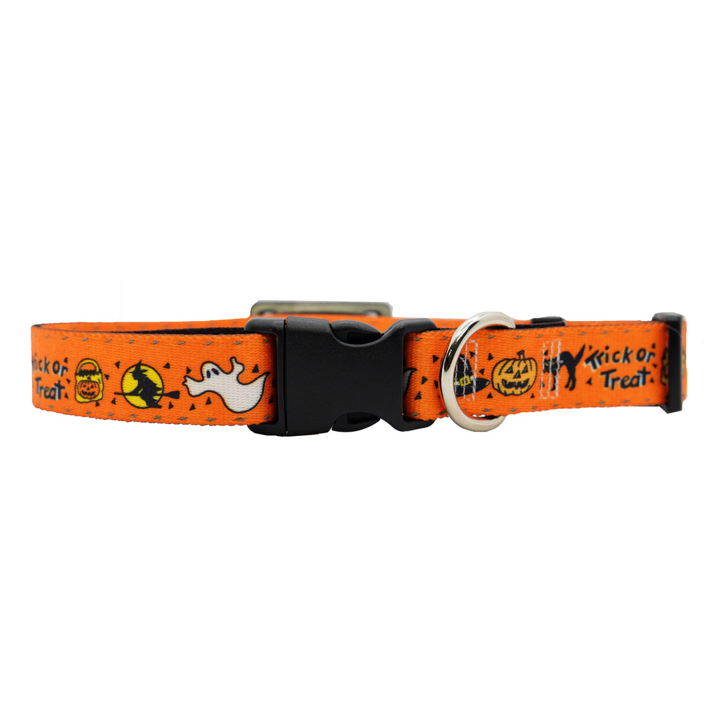 Personalized Halloween Dog Collars with Reflective Stitching and Slider Tag